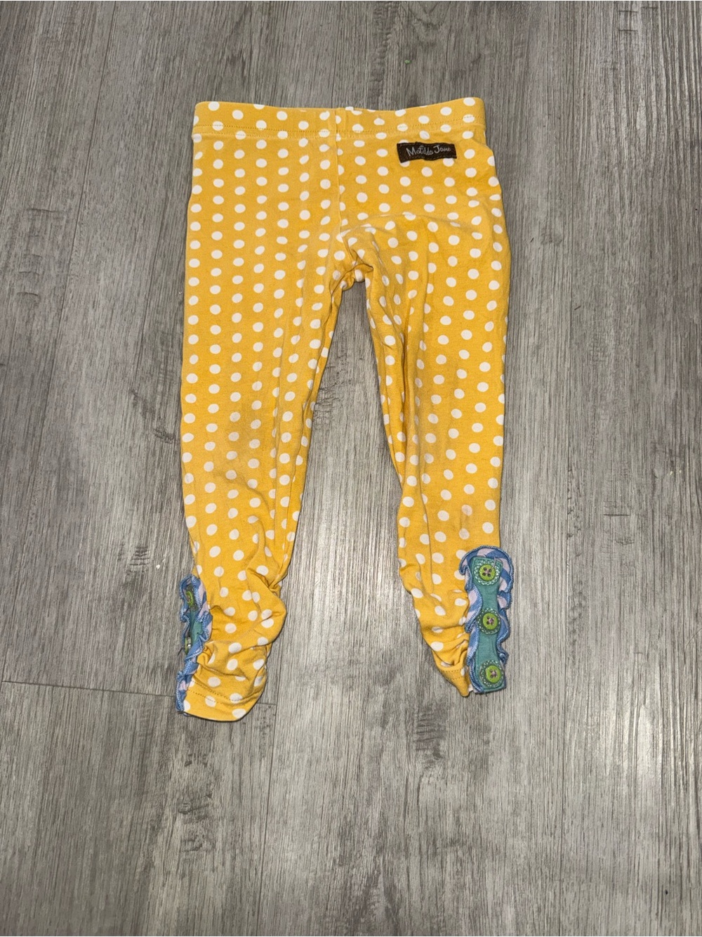 Matilda Jane Yellow Polka Dot Leggings with Blue Accent